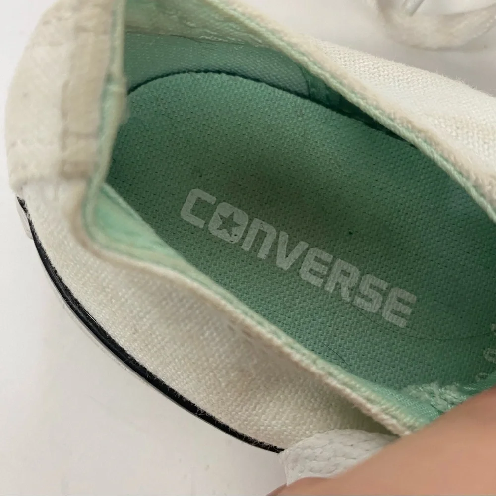 Converse White Canvas Low Top Sneakers with Mint Green Lining